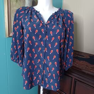 Old Navy Bird Print Button Up 3/4 Sleeves M